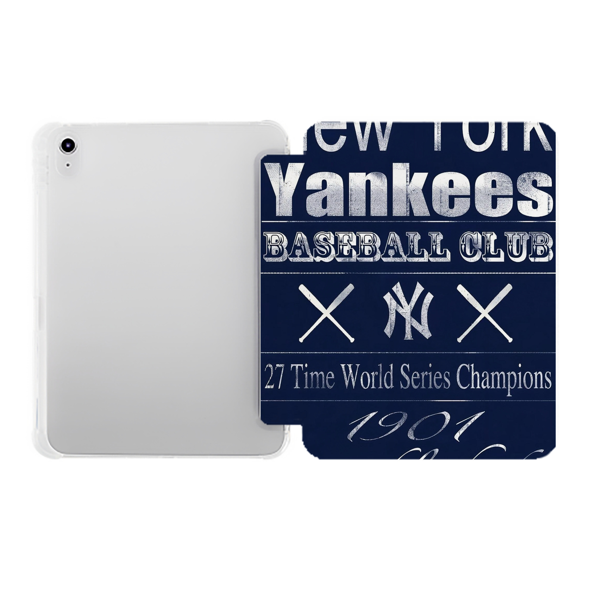 New York Yankees 205 Premium Tri-Fold PU Leather & Silicone IPad Case With Pencil Slot – Fits 9.5,10.5,10.9 – Adjustable Stand, Slim, Protective
